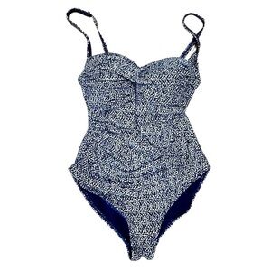 NIPTUCK Australian One Piece Swimsuit Blue Gold Ruched Multi Cup US Size 8 EC